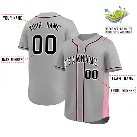 Custom Gray Pink Personalized Gradient Side Design Authentic Baseball Jersey