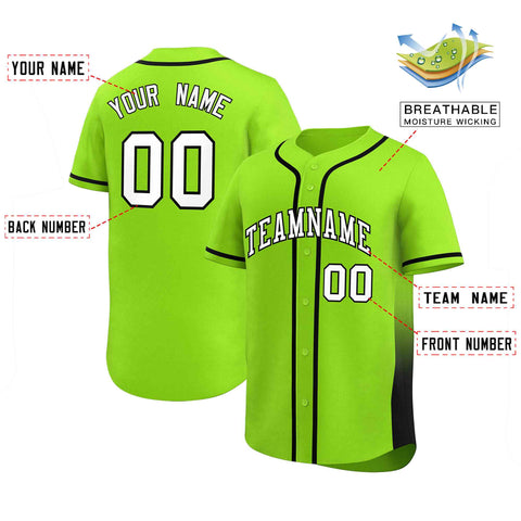 Custom Neon Green Black Personalized Gradient Side Design Authentic Baseball Jersey