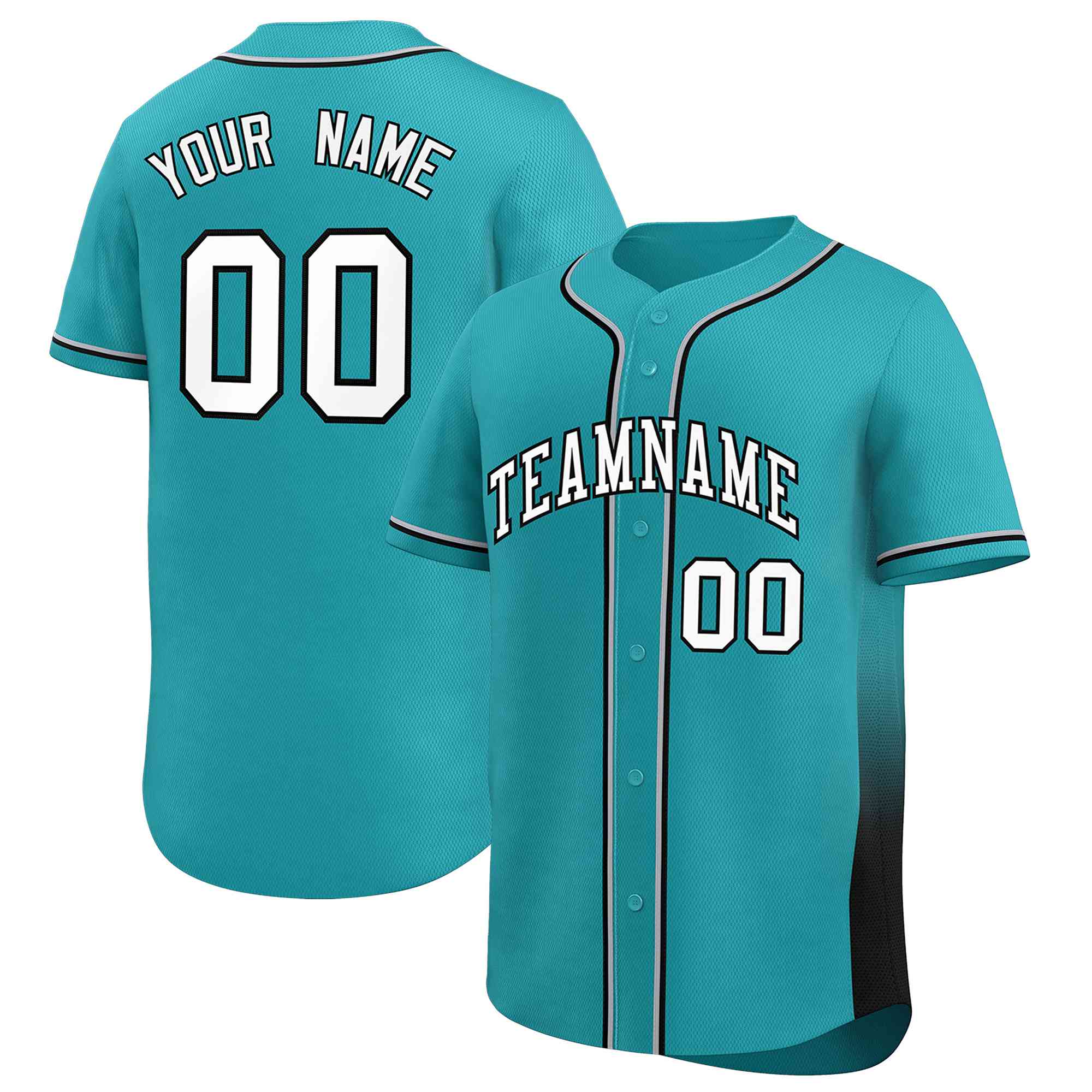 Custom Aqua Black Personalized Gradient Side Design Authentic Baseball Jersey