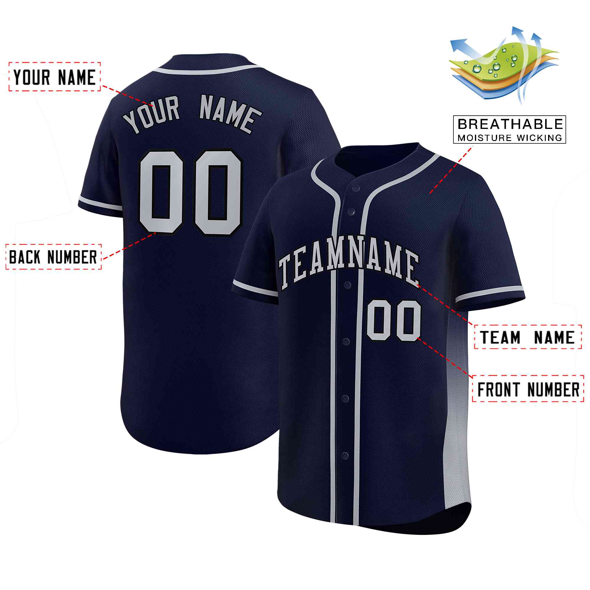 Custom Navy Gray Personalized Gradient Side Design Authentic Baseball Jersey