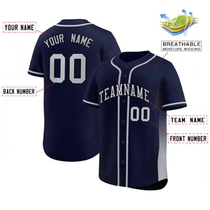 Custom Navy Gray Personalized Gradient Side Design Authentic Baseball Jersey