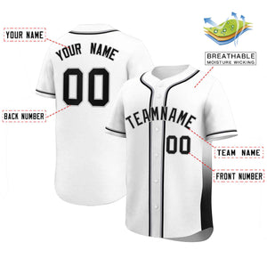 Custom White Black Personalized Gradient Side Design Authentic Baseball Jersey