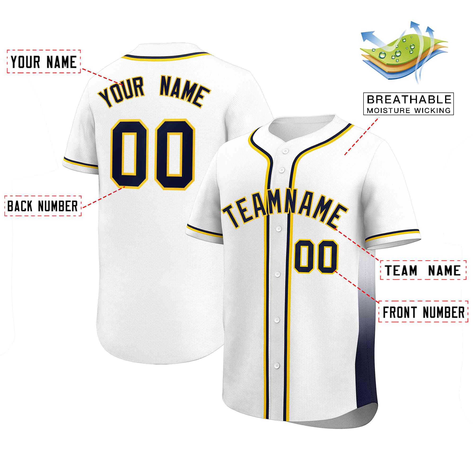 Custom White Navy Personalized Gradient Side Design Authentic Baseball Jersey