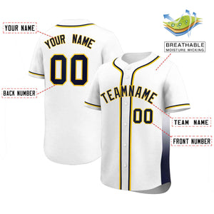 Custom White Navy Personalized Gradient Side Design Authentic Baseball Jersey