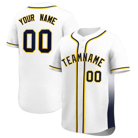 Custom White Navy Personalized Gradient Side Design Authentic Baseball Jersey