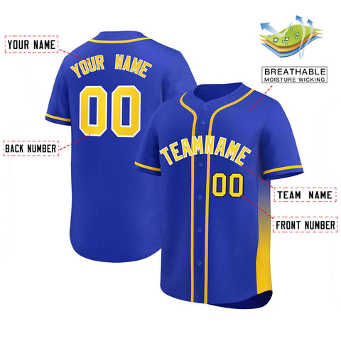 Custom Royal Gold Personalized Gradient Side Design Authentic Baseball Jersey