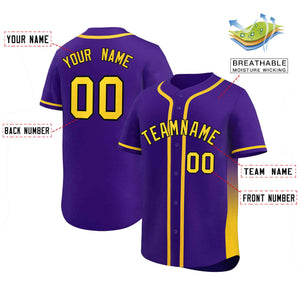 Custom Purple Gold Personalized Gradient Side Design Authentic Baseball Jersey