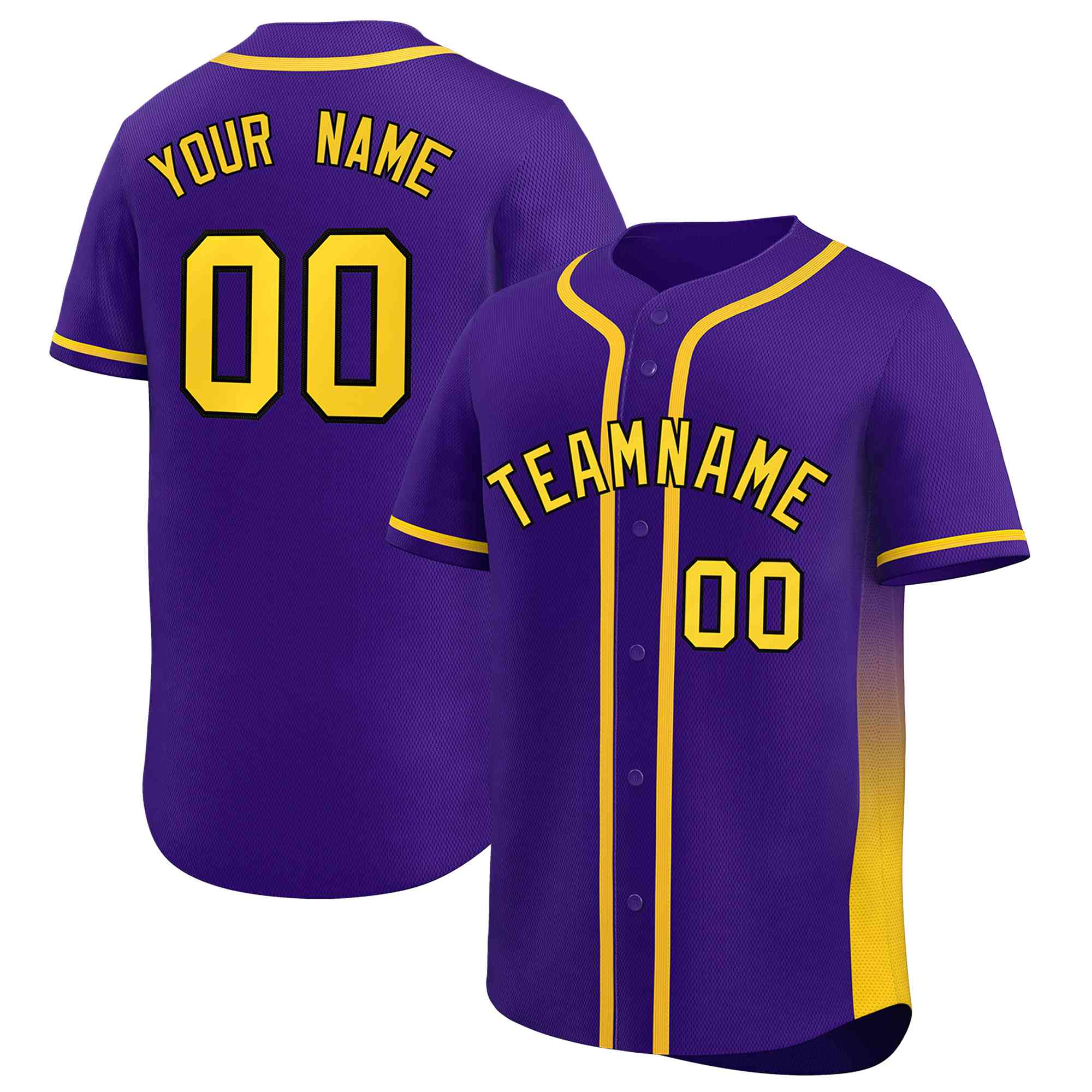 Custom Purple Gold Personalized Gradient Side Design Authentic Baseball Jersey