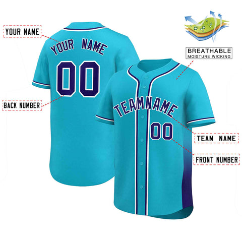 Custom Powder Blue Purple Personalized Gradient Side Design Authentic Baseball Jersey