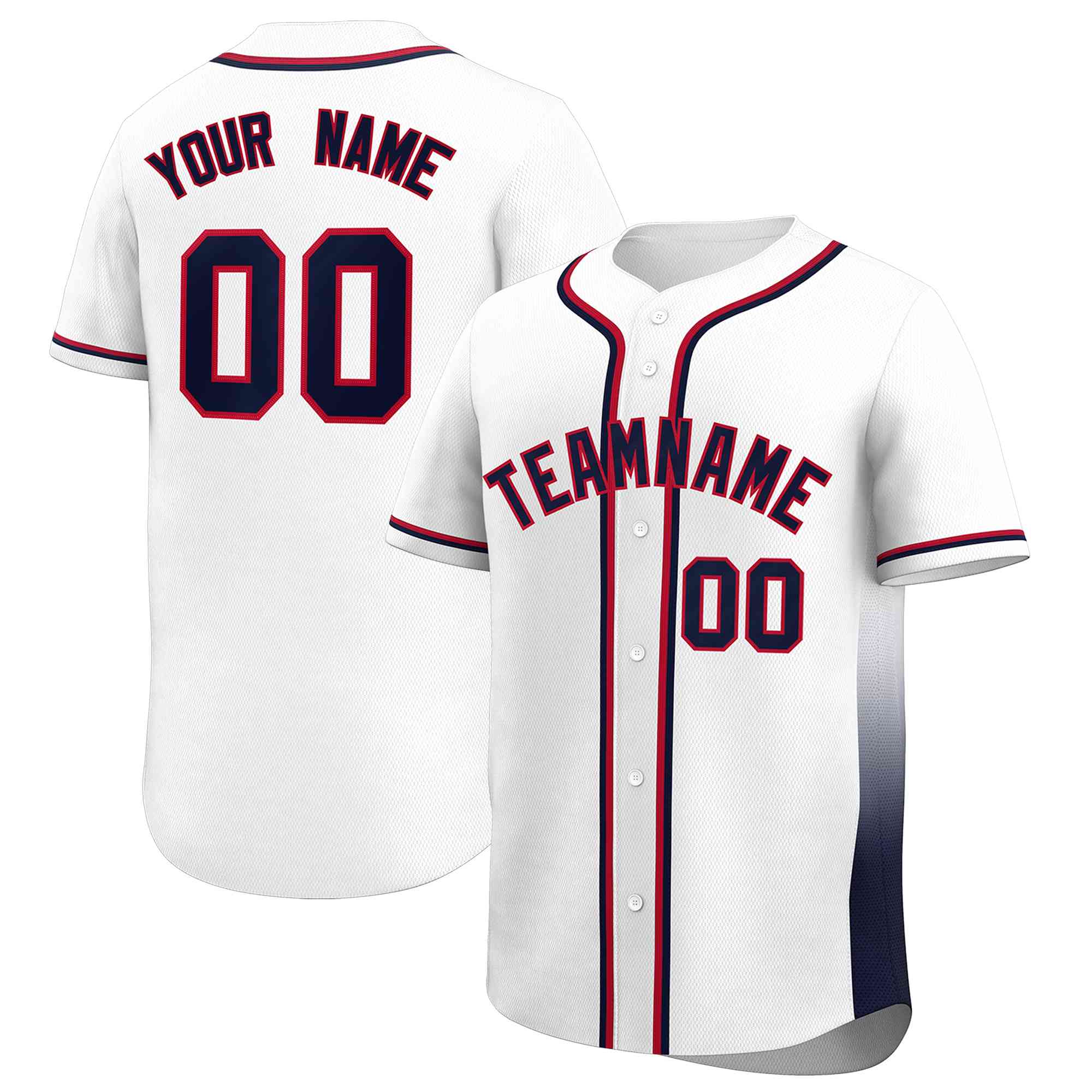 Custom White Navy Personalized Gradient Side Design Authentic Baseball Jersey