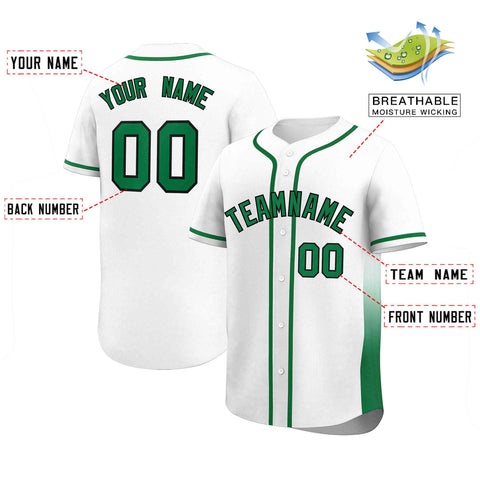 Custom White Kelly Green Personalized Gradient Side Design Authentic Baseball Jersey