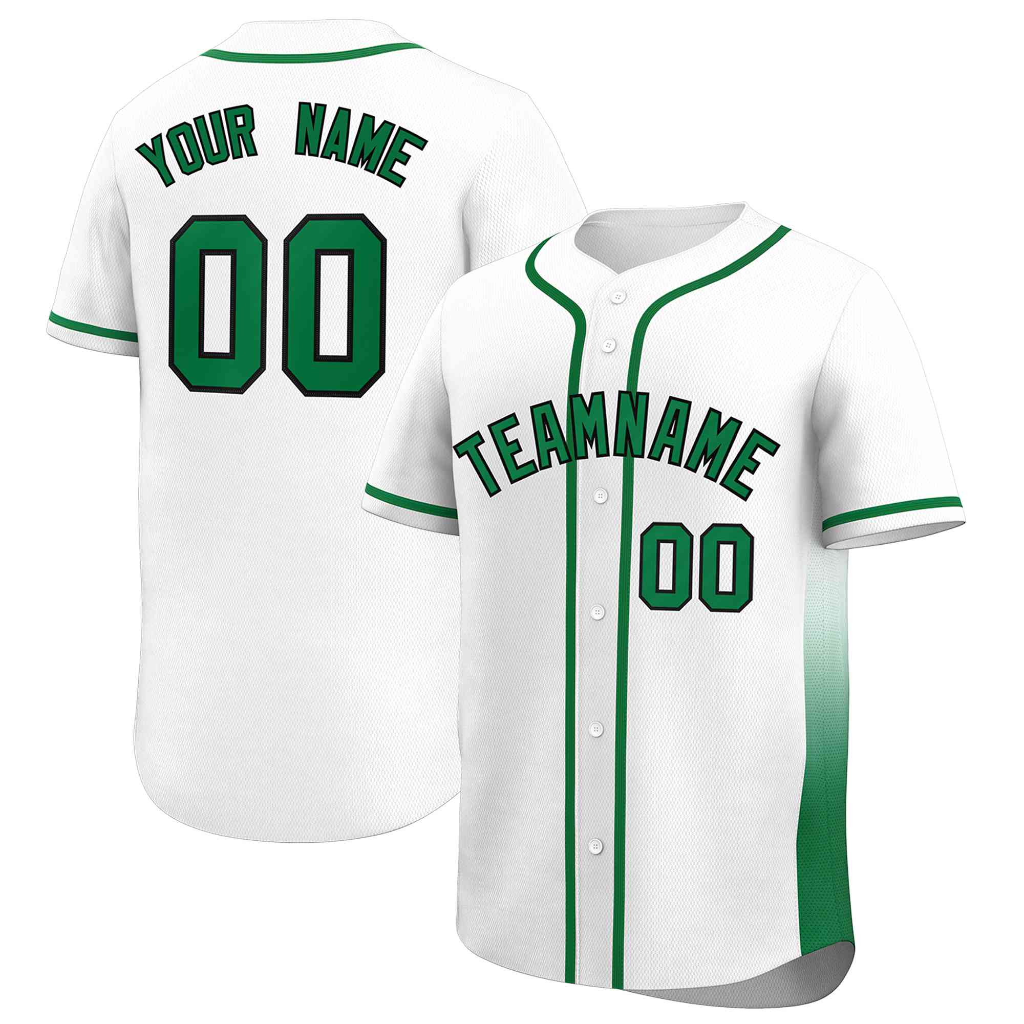 Custom White Kelly Green Personalized Gradient Side Design Authentic Baseball Jersey