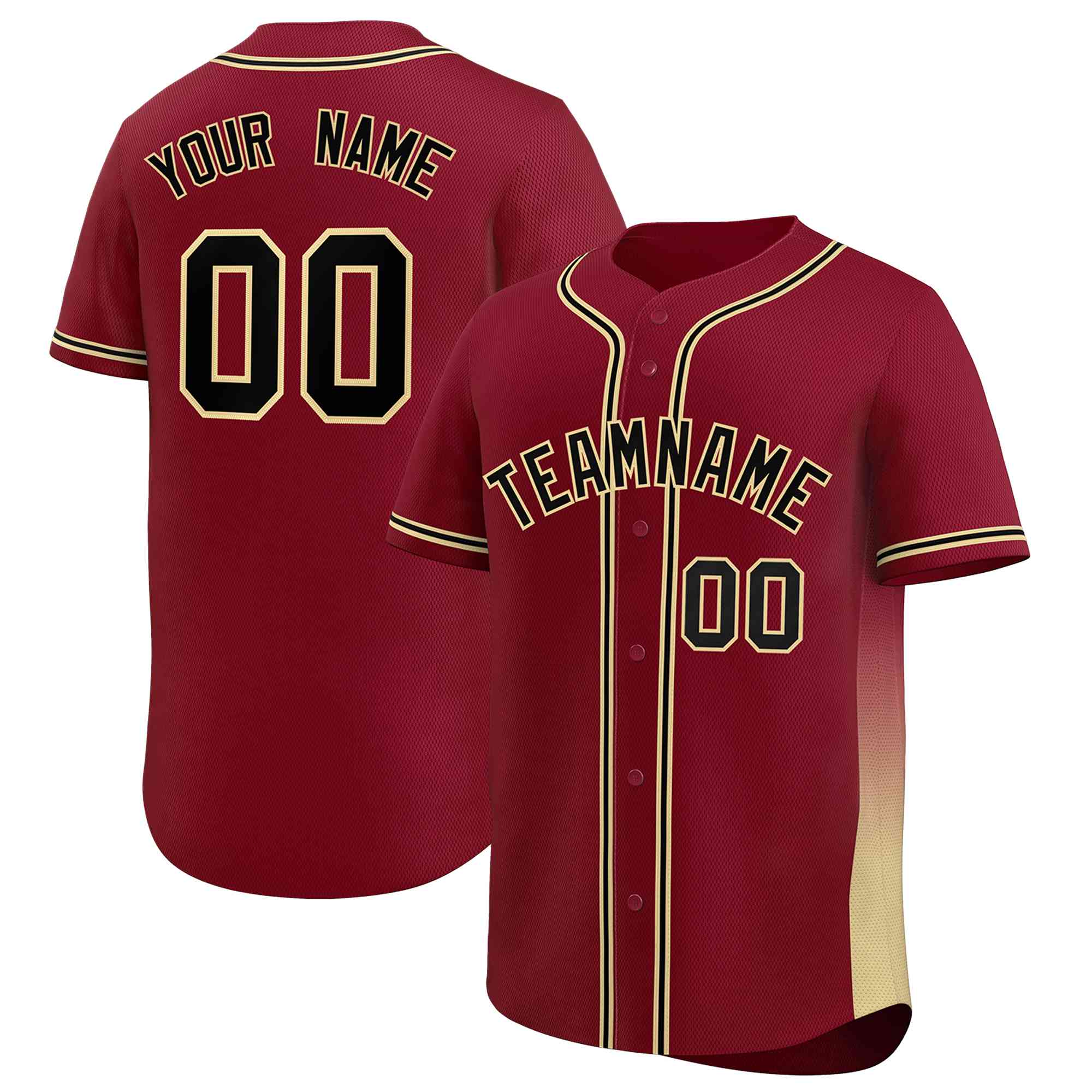 Custom Crimson Khaki Personalized Gradient Side Design Authentic Baseball Jersey