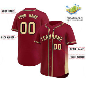 Custom Crimson Khaki Personalized Gradient Side Design Authentic Baseball Jersey