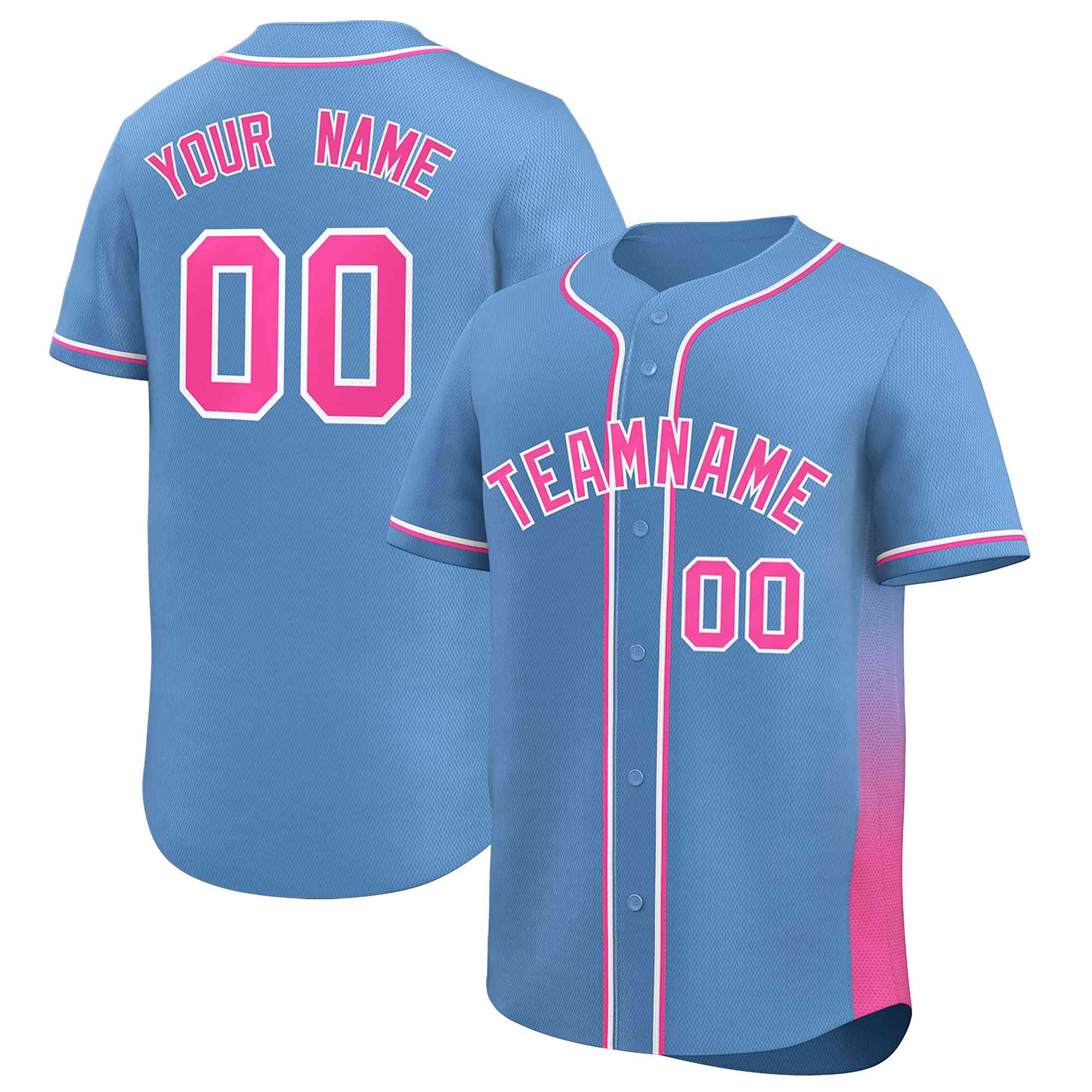 Custom Light Blue Pink Personalized Gradient Side Design Authentic Baseball Jersey