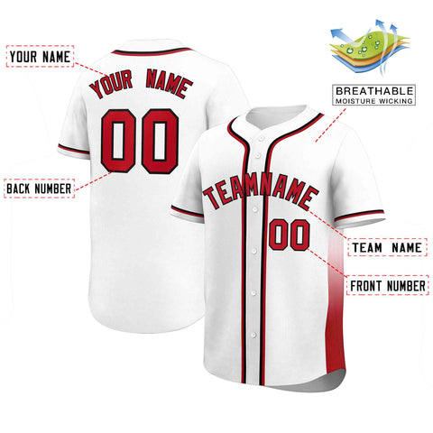 Custom White Red Personalized Gradient Side Design Authentic Baseball Jersey