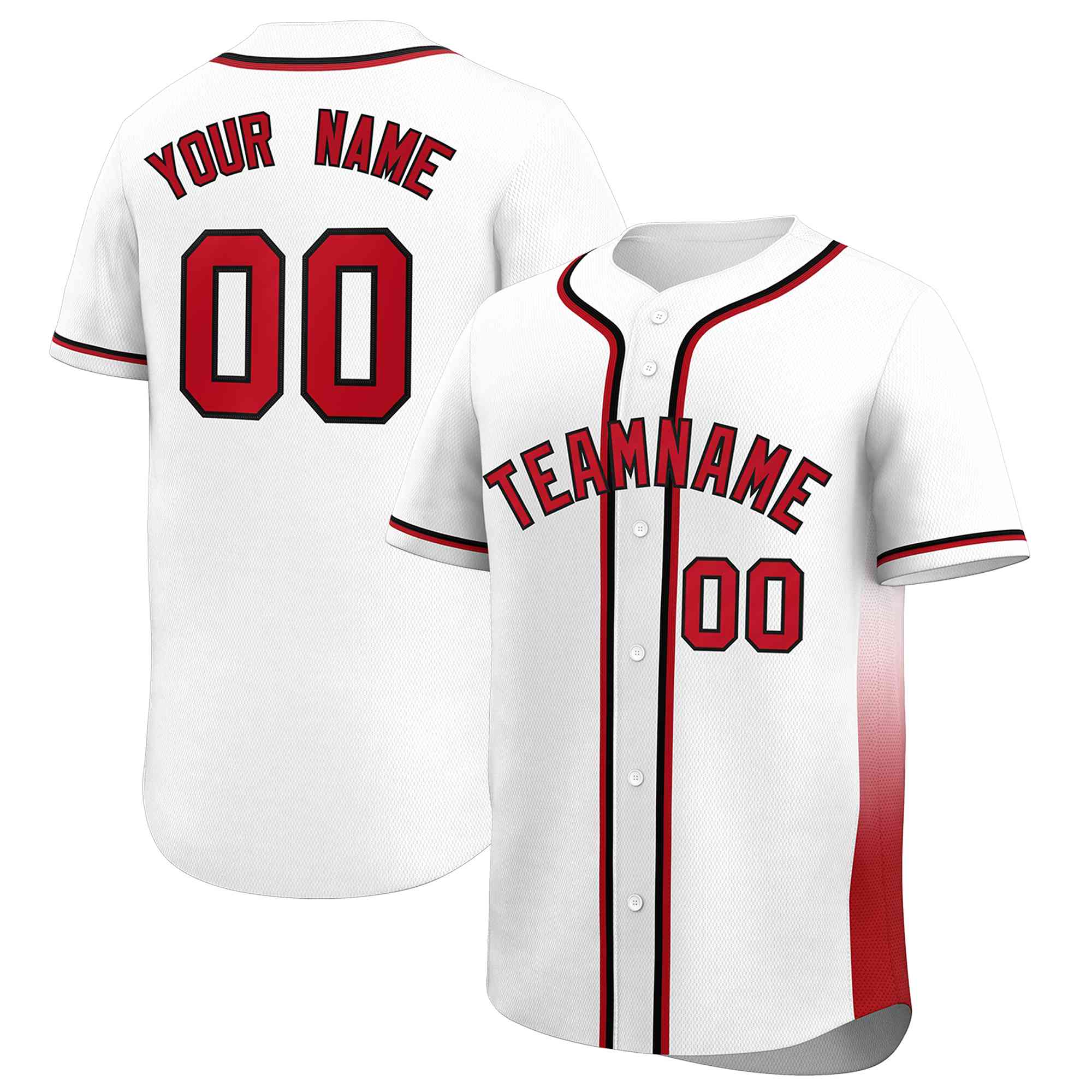 Custom White Red Personalized Gradient Side Design Authentic Baseball Jersey