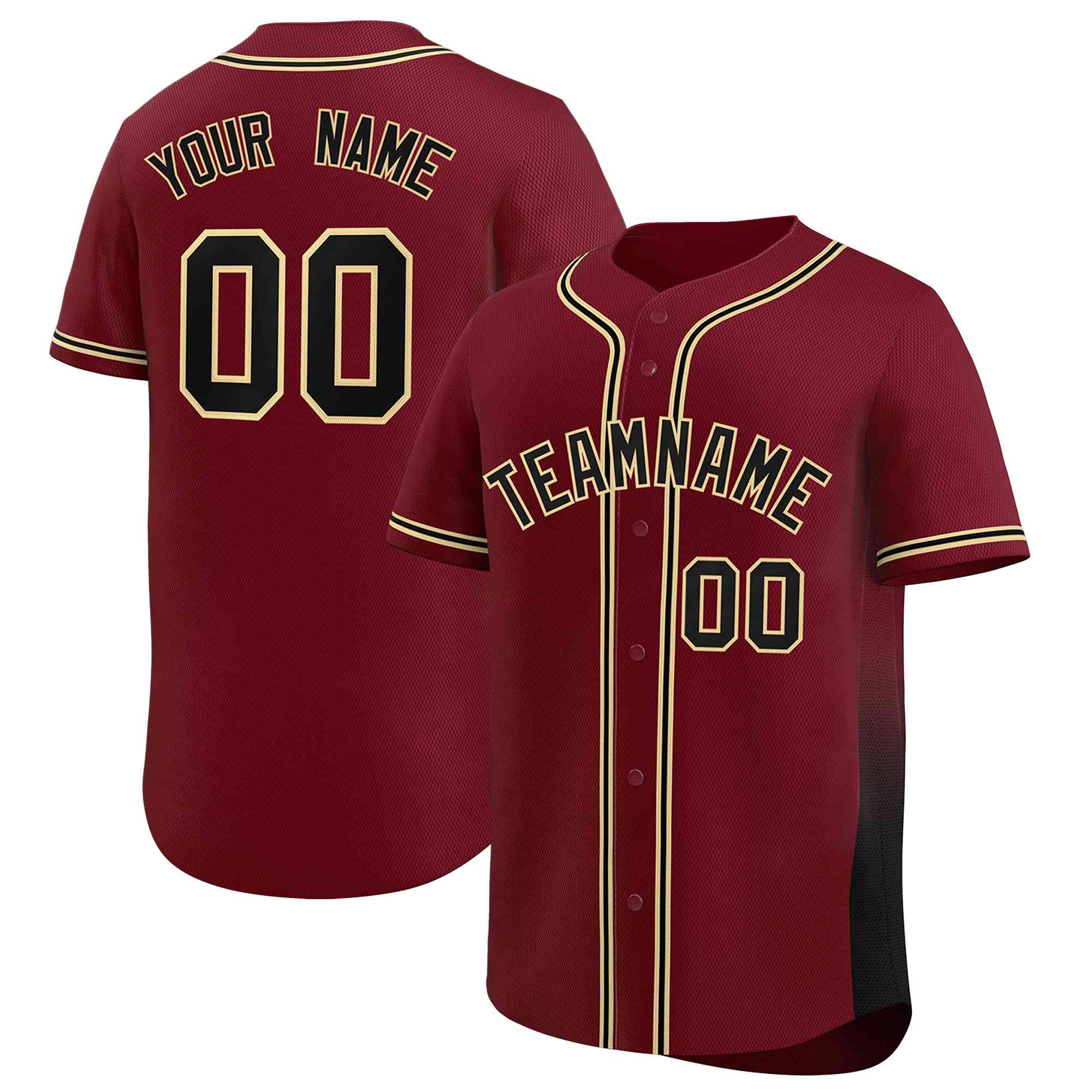 Custom Crimson Black Personalized Gradient Side Design Authentic Baseball Jersey