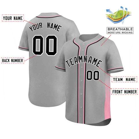 Custom Gray Pink Personalized Gradient Side Design Authentic Baseball Jersey