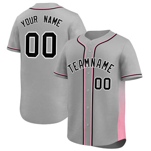 Custom Gray Pink Personalized Gradient Side Design Authentic Baseball Jersey