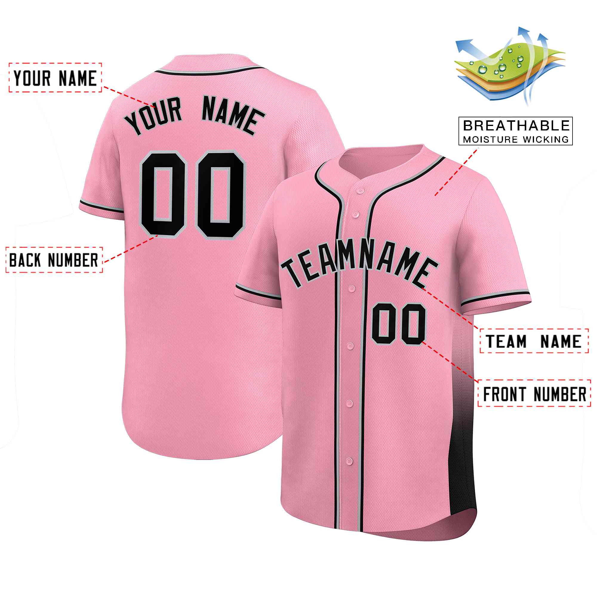 Custom Pink Black Personalized Gradient Side Design Authentic Baseball Jersey