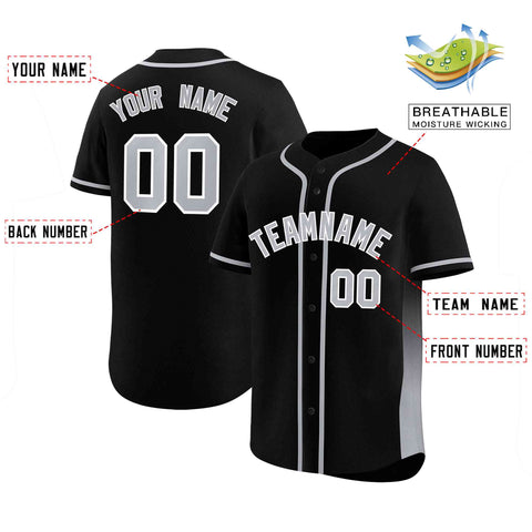 Custom Black Gray Personalized Gradient Side Design Authentic Baseball Jersey
