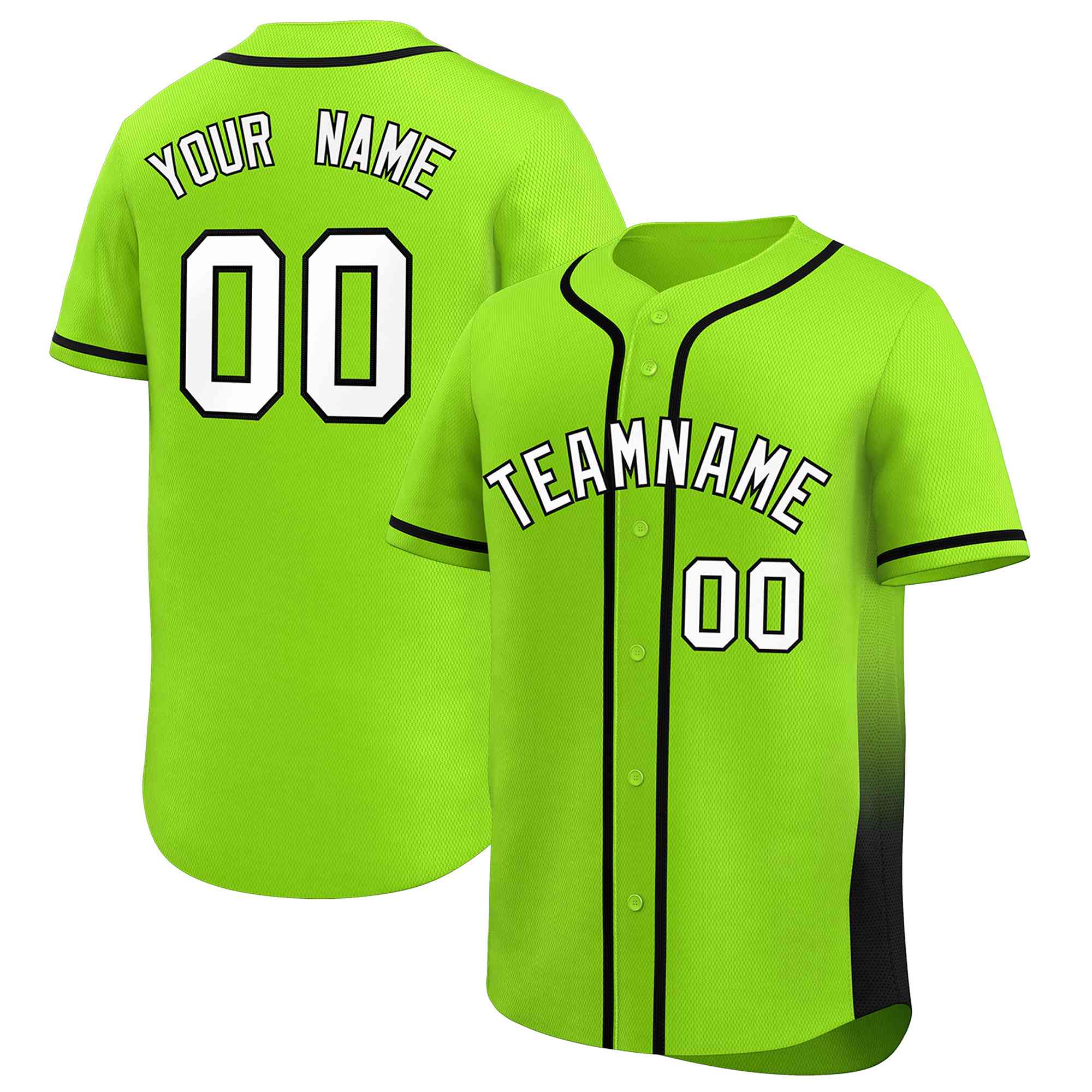 Custom Neon Green Black Personalized Gradient Side Design Authentic Baseball Jersey