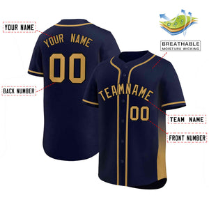 Custom Navy Old Gold Personalized Gradient Side Design Authentic Baseball Jersey