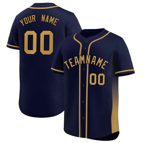 Custom Navy Old Gold Personalized Gradient Side Design Authentic Baseball Jersey