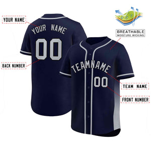 Custom Navy Gray Personalized Gradient Side Design Authentic Baseball Jersey