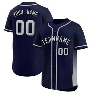 Custom Navy Gray Personalized Gradient Side Design Authentic Baseball Jersey