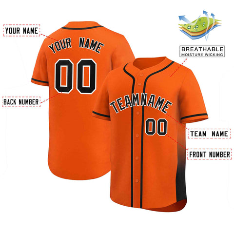Custom Orange Black Personalized Gradient Side Design Authentic Baseball Jersey