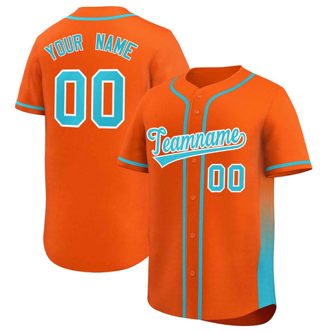Custom Orange Aqua Personalized Gradient Side Design Authentic Baseball Jersey