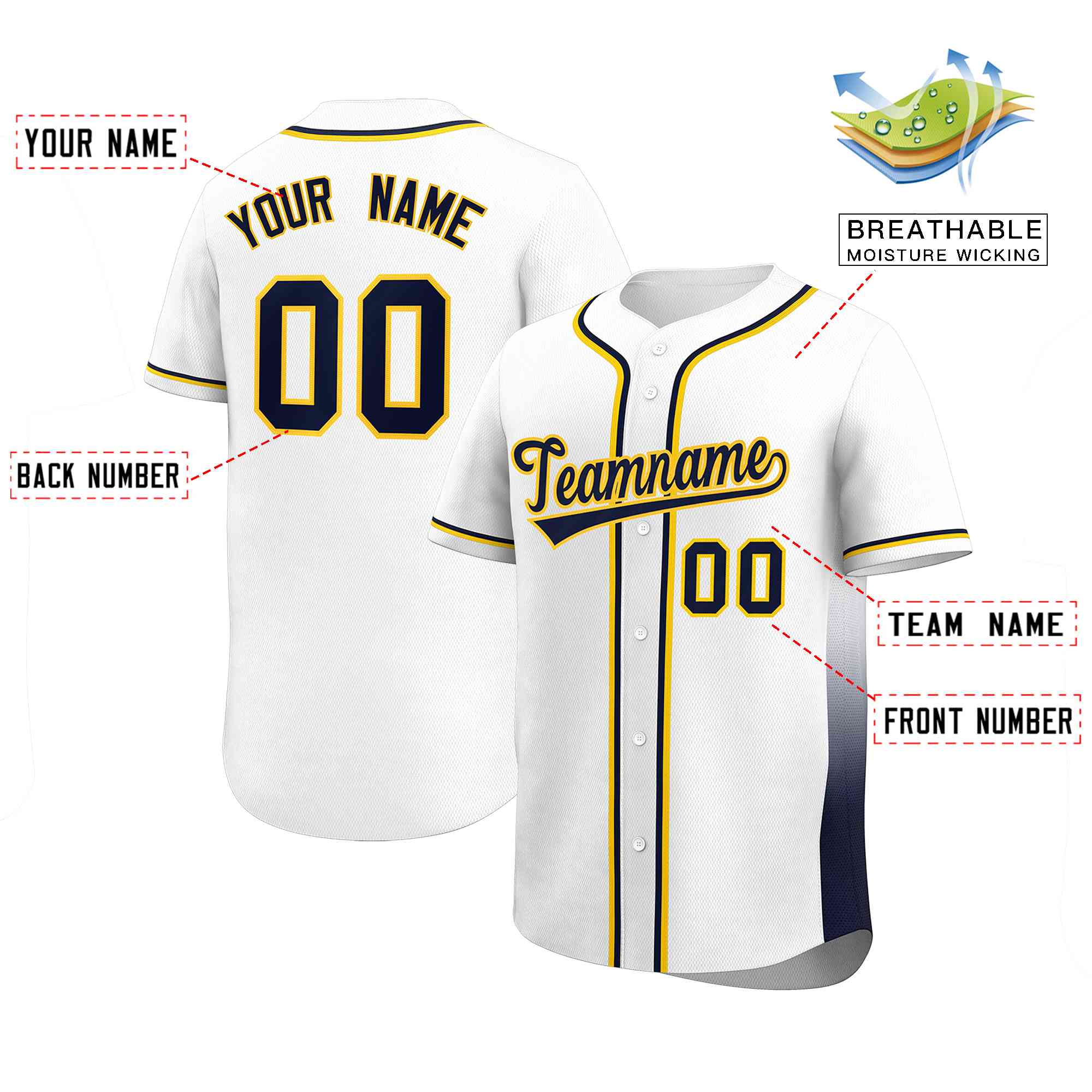 Custom White Navy Personalized Gradient Side Design Authentic Baseball Jersey