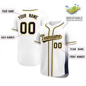 Custom White Navy Personalized Gradient Side Design Authentic Baseball Jersey