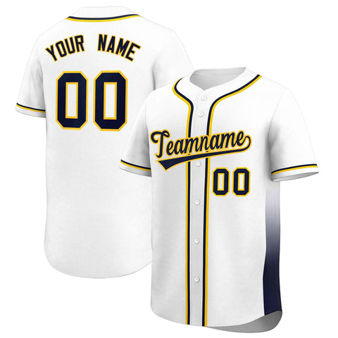 Custom White Navy Personalized Gradient Side Design Authentic Baseball Jersey