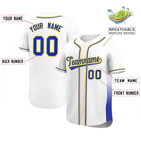 Custom White Royal Personalized Gradient Side Design Authentic Baseball Jersey