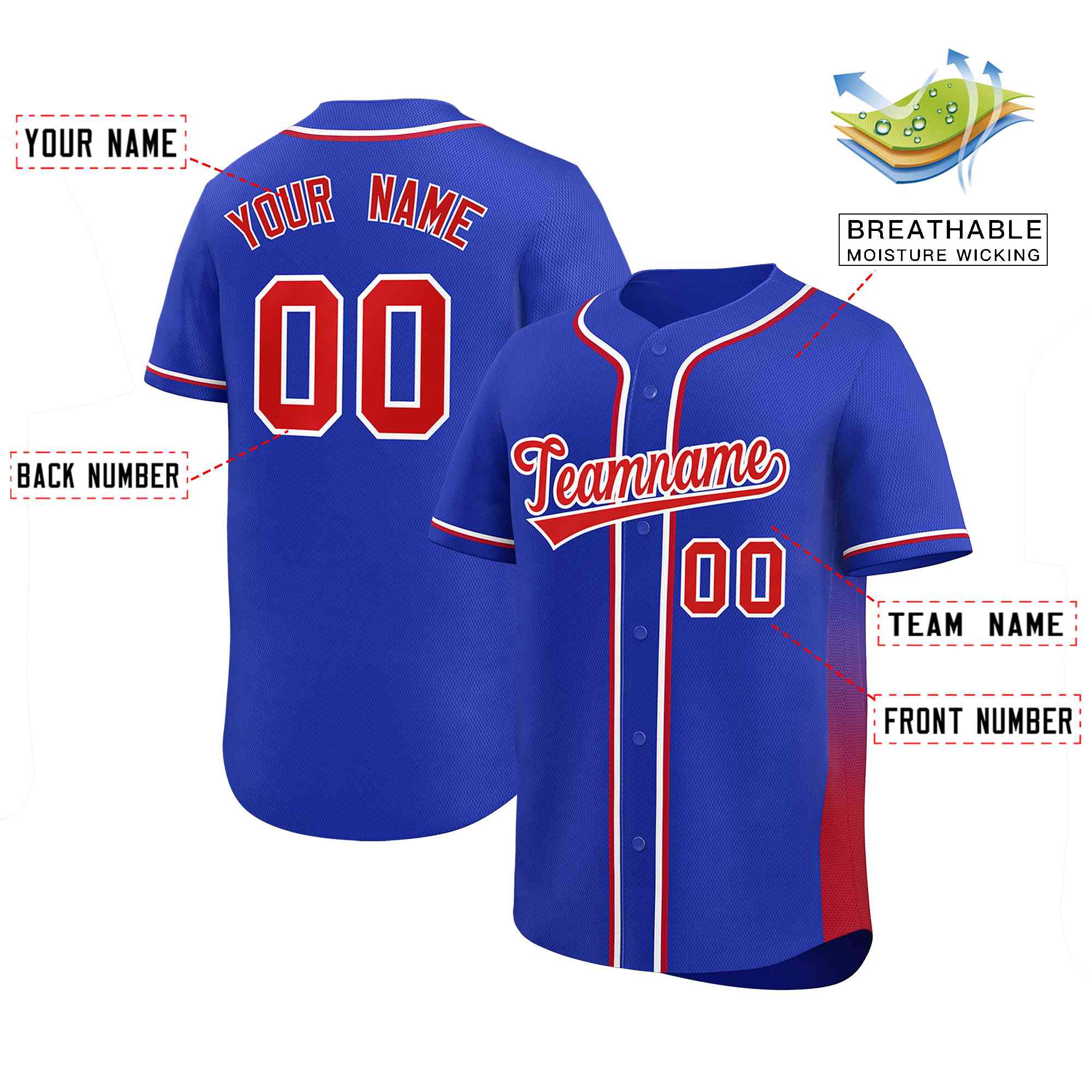 Custom Royal Red Personalized Gradient Side Design Authentic Baseball Jersey