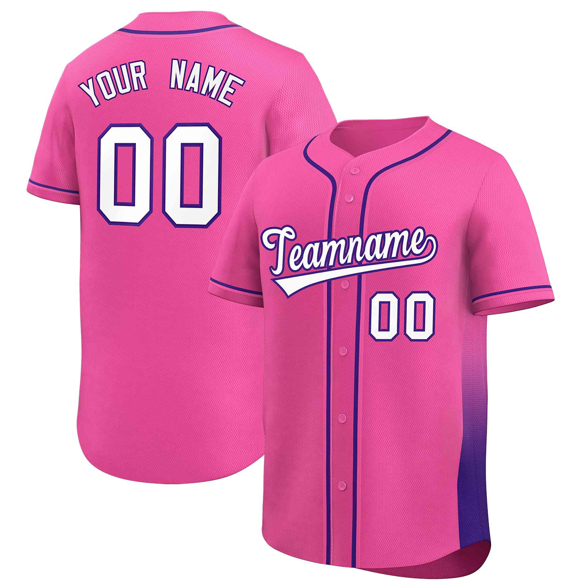 Custom Pink Purple Personalized Gradient Side Design Authentic Baseball Jersey