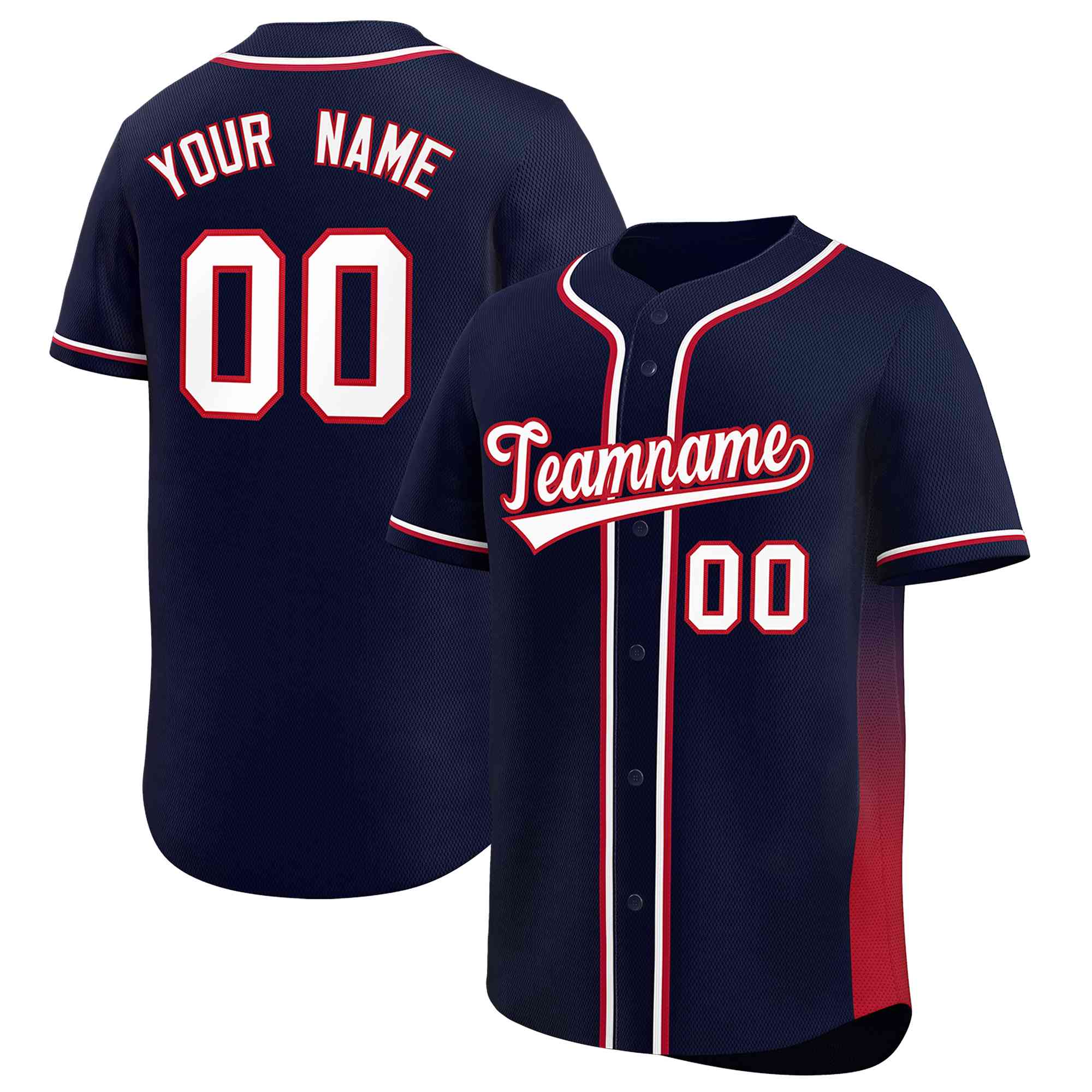 Custom Navy Red Personalized Gradient Side Design Authentic Baseball Jersey