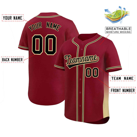 Custom Crimson Khaki Personalized Gradient Side Design Authentic Baseball Jersey