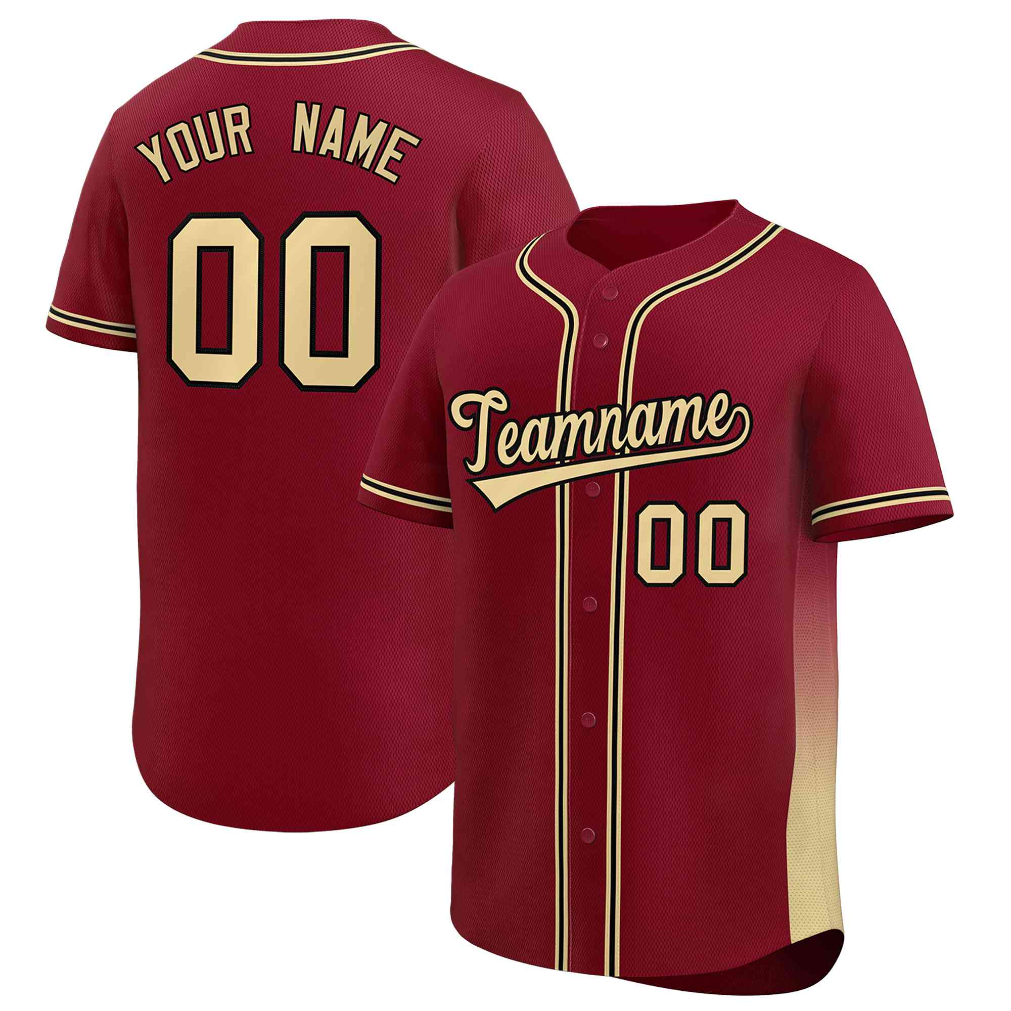 Custom Crimson Khaki Personalized Gradient Side Design Authentic Baseball Jersey