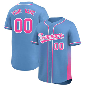 Custom Light Blue Pink Personalized Gradient Side Design Authentic Baseball Jersey