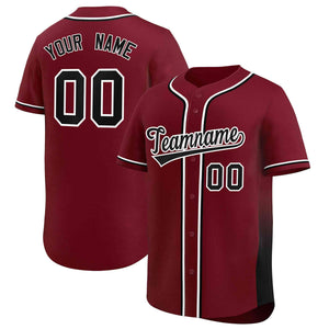 Custom Crimson Black Personalized Gradient Side Design Authentic Baseball Jersey