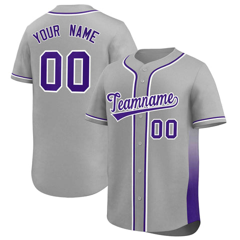 Custom Gray Purple Personalized Gradient Side Design Authentic Baseball Jersey