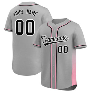 Custom Gray Pink Personalized Gradient Side Design Authentic Baseball Jersey