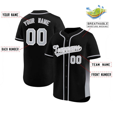 Custom Black Gray Personalized Gradient Side Design Authentic Baseball Jersey