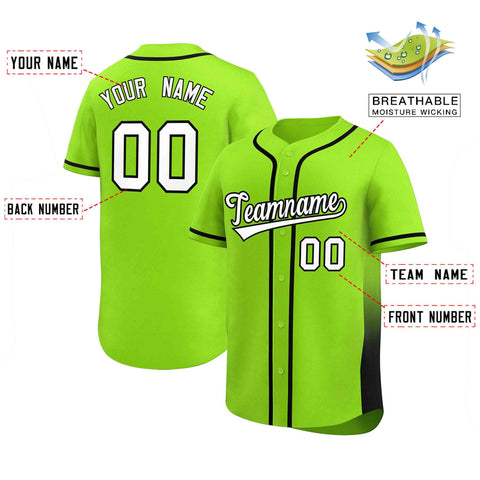 Custom Neon Green Black Personalized Gradient Side Design Authentic Baseball Jersey