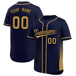 Custom Navy Old Gold Personalized Gradient Side Design Authentic Baseball Jersey