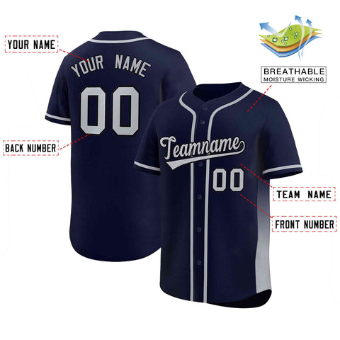 Custom Navy Gray Personalized Gradient Side Design Authentic Baseball Jersey